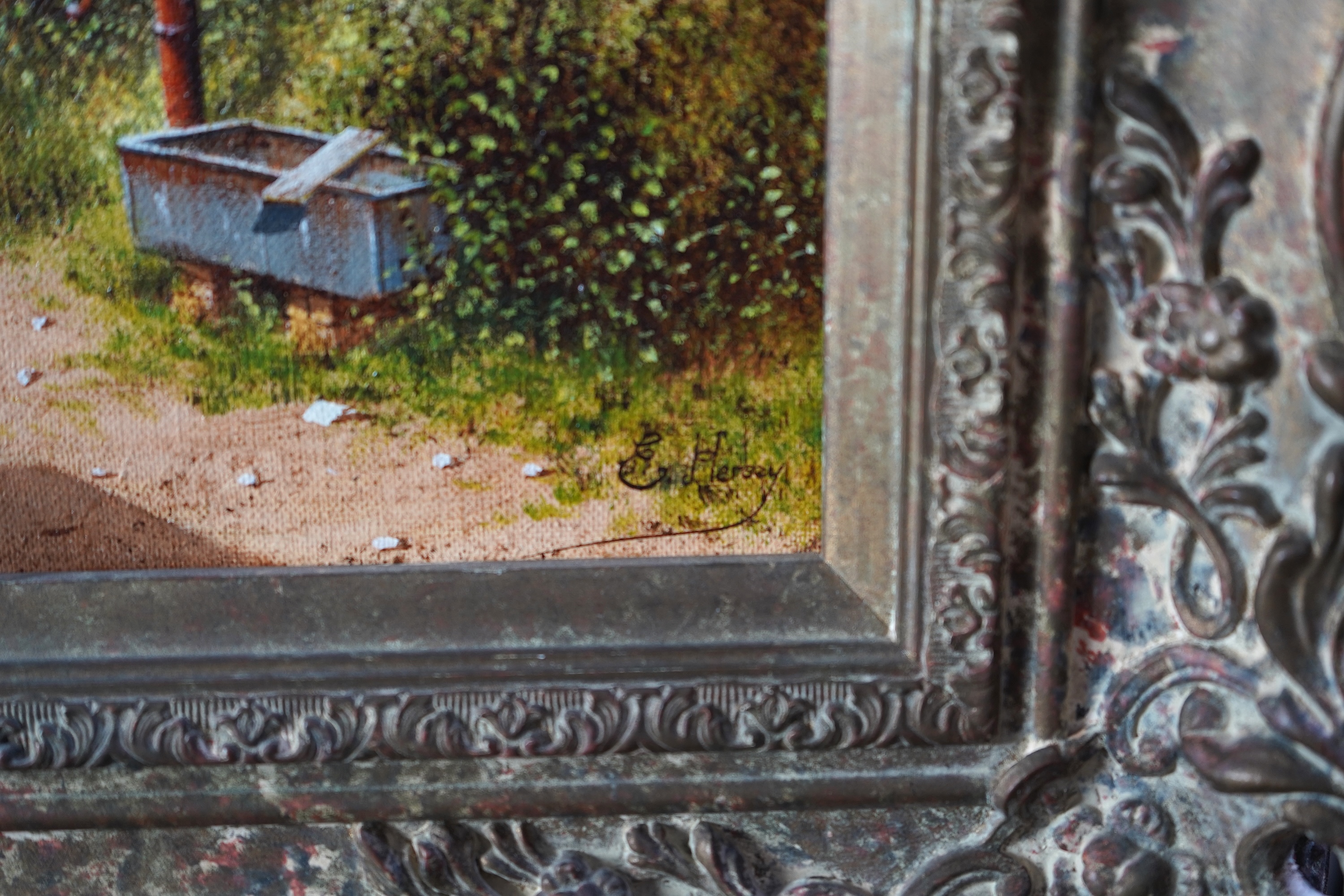 Edward Hersey, b.1948, Geese in a Farm Courtyard